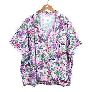 Printfresh Must Love Dogs Plus Pink Puppy Print Button Up Cotton Pajama Shirt